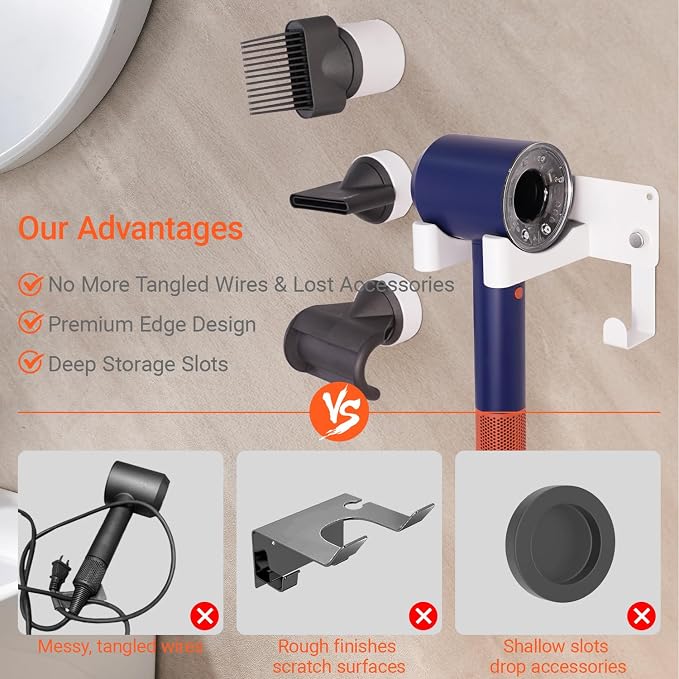 Hair Dryer Holder, Hair Dryer Holder Wall Mounted Self Adhesive Hairdryer - Image 5
