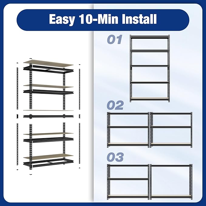 WORKPRO 5-Tier Storage Shelf, for Basement, 27.6”Wx11.8”Dx60”H - Image 6