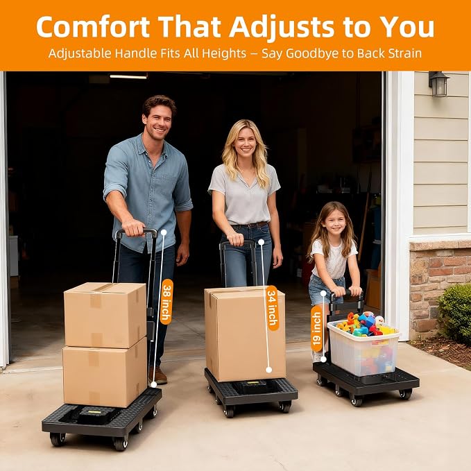 Dolly Cart with Wheels 440lbs, Folding Hand Truck with 6 TPE Wheels & 21 in - Image 3