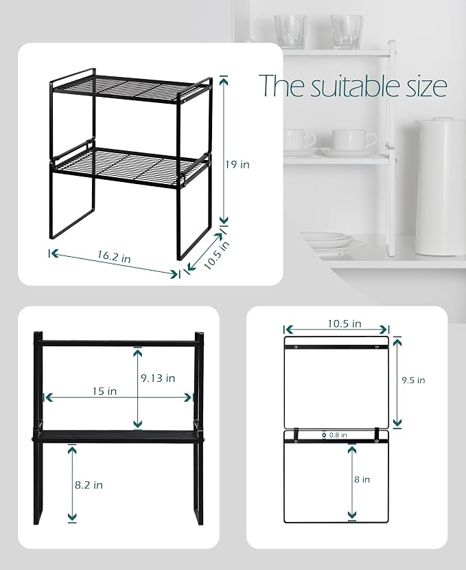 2Pack Kitchen Cabinet Shelf Counter Organizer Rack Pantry Storage Bathroom - Image 3