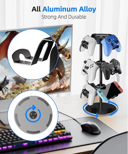 Aluminum Alloy Controller Holder 3 Layers, 360 Degree Rotation Tier, Gaming - Image 4