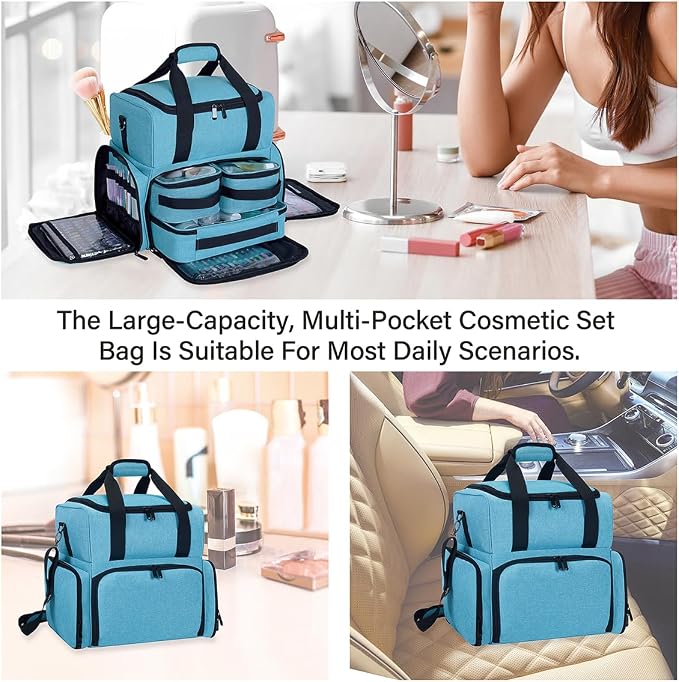 Large Makeup Cosmetic Bag with 3 Removable Case and 2 Removable Dividers Double - Image 6