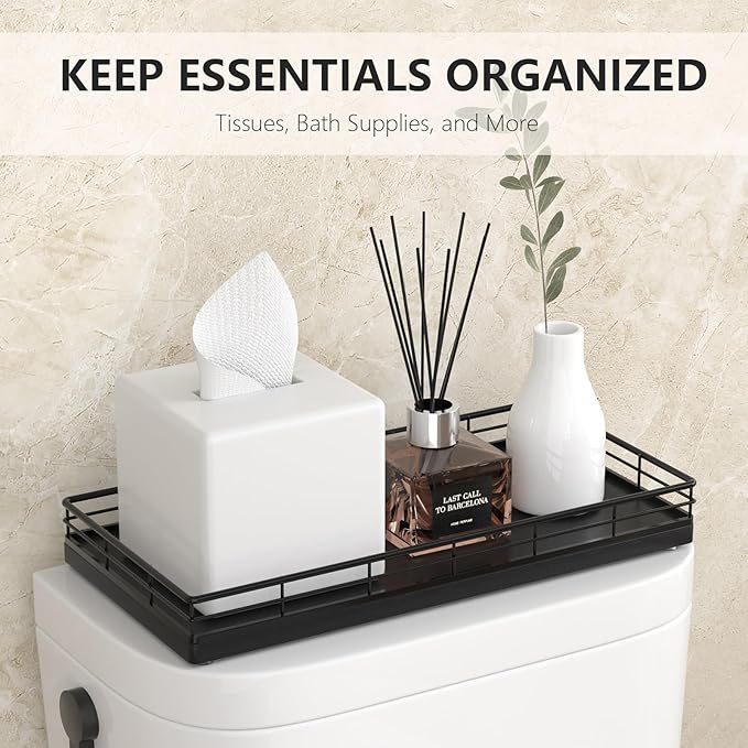 Toilet Paper Basket Organizer – Oak Wood Toilet Tank Tray - Image 3