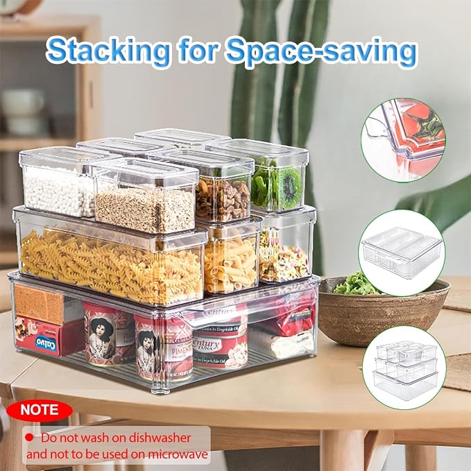 10-Pack Clear Fridge Organizer Bins - Image 2