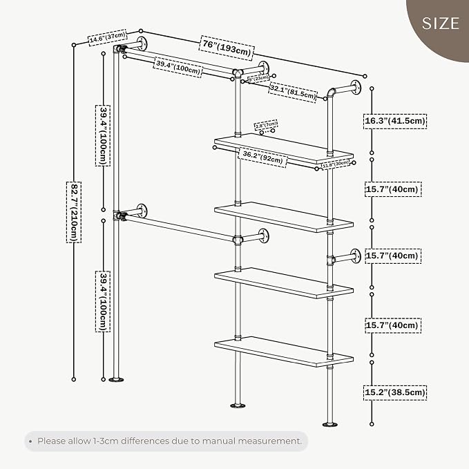 Industrial Pipe Clothing Rack, Wall Mounted Garment Black Wall Hanging Clothing - Image 8