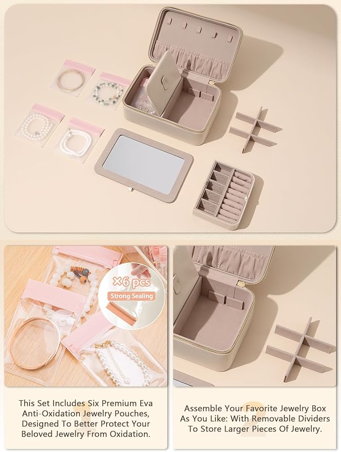 Velvet Travel Jewelry Box with Large Mirror, Double-Layer Jewelry Organizer Case - Image 4