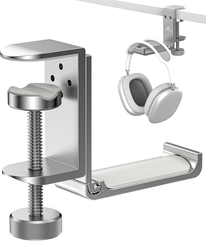 Foldable Headphone Stand and Hook – Aluminum Headset Holder Clamp Mount Under by APPHOME