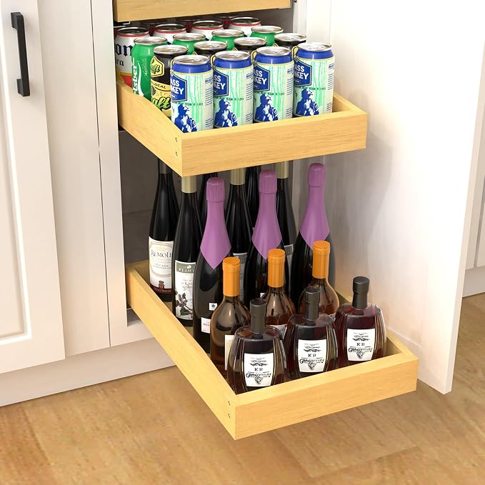 Wooden Pull out Cabinet Organizer 18" W x 21" D x 4.3" H, Heavy Duty Slide Out - Image 7
