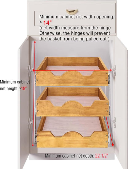 DINDON 3 Tier Pull Out Cabinet Organizer 14”W X21”D Slide Out Shelves - Image 3