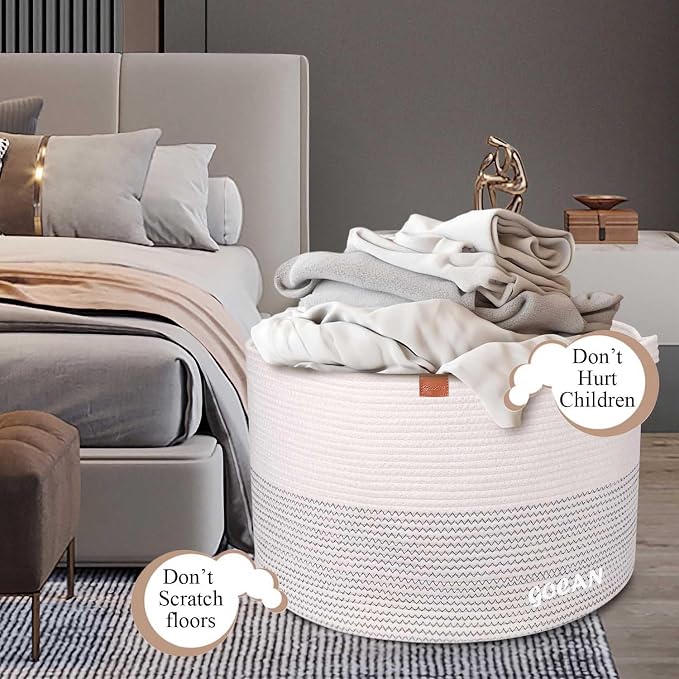 Extra Large Laundry Basket 22" X 22"X 14" XXXL Cotton Rope Woven Basket - Image 2