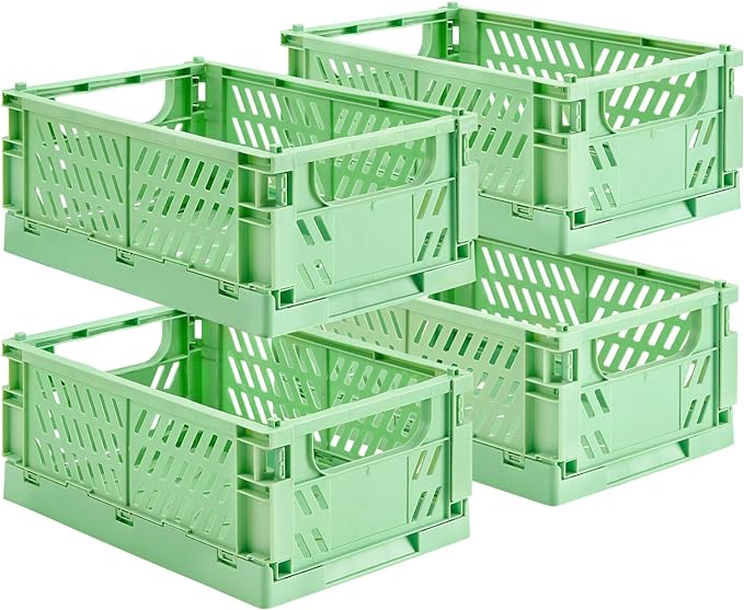 4-Pack Small Pastel Plastic Storage Baskets, Collapsible Crates by HUUSMOT
