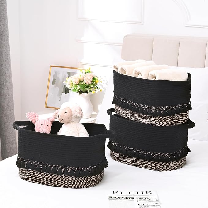 6 Pack Storage Basket for Shelves, Boho Cotton Rope Storage Bins - Image 5