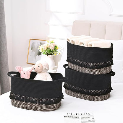 6 Pack Storage Basket for Shelves, Boho Cotton Rope Storage Bins - Image 5
