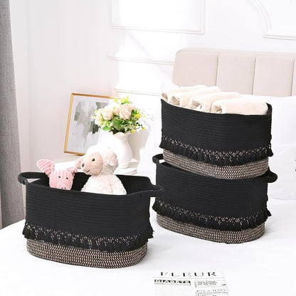 3 Pack Storage Basket for Shelves, Boho Cotton Rope Storage Bins - Image 2