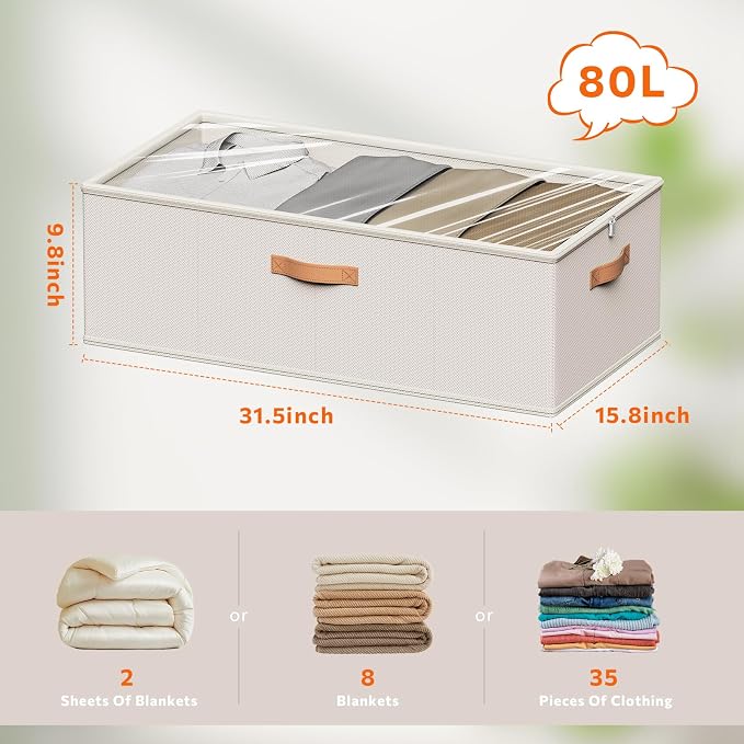 10 Inch 2 Pack Under Bed Storage Containers, 10 Inch Tall Underbed Clothes - Image 3