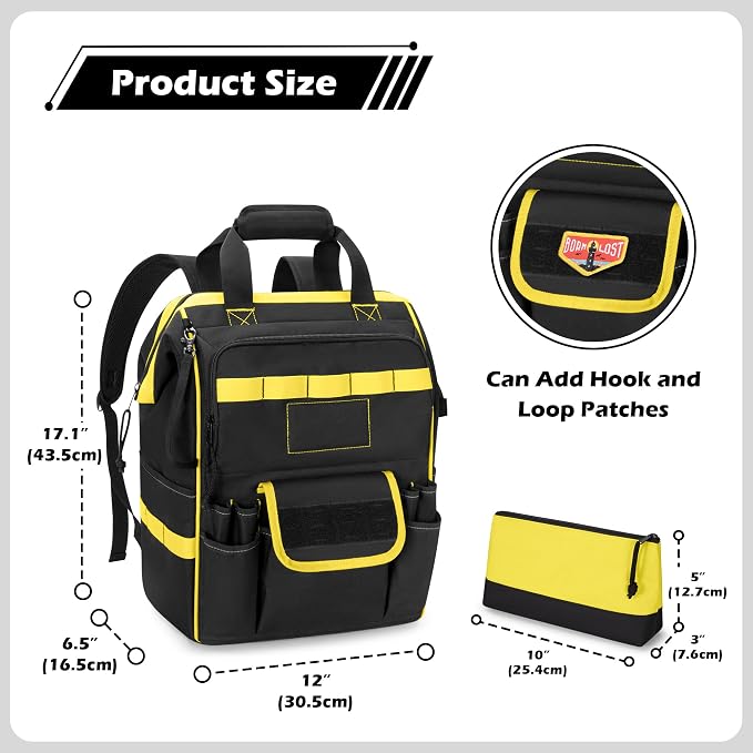 Tool Bag Backpack with Zipper Pouch and Magnetic Attraction Area, Heavy-Duty - Image 7