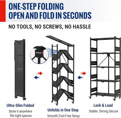 WORKPRO 5-Tier Folding Shelf, No-Assembly Metal Storage Rack - Image 4