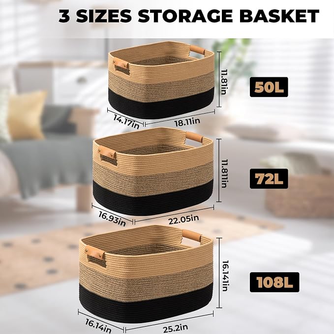 danpinera Large Woven Basket, 108L Large Blanket Basket - Image 6