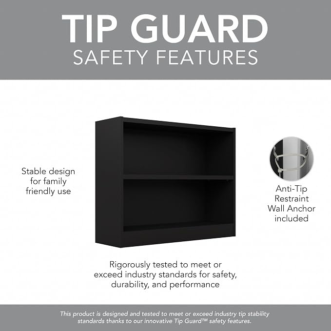 Bush Furniture Universal Small 2 Shelf Bookcase in Black, Low Storage and - Image 7