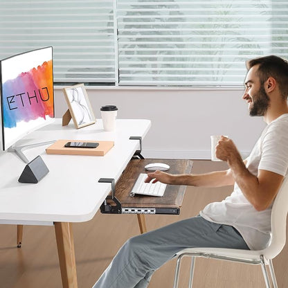 ETHU Keyboard Tray Under Desk, 19.7" X 12.2" Small Size C Clamp Keyboard Drawer - Image 6