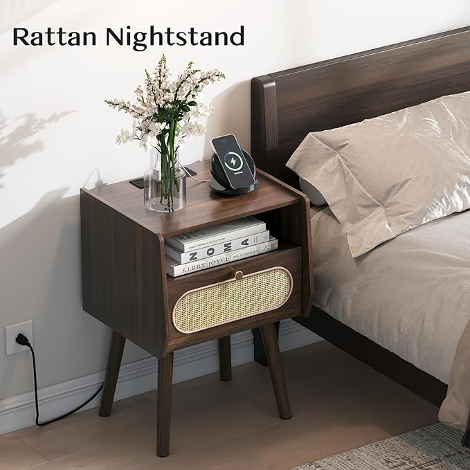 Nightstand Set of 2, Rattan Night Stands - Image 3