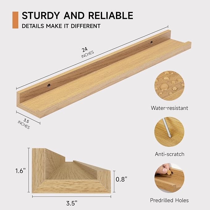 Fun Memories Picture Ledge Shelf, 24 Inch Floating Shelves Set of 2, Nursery - Image 3