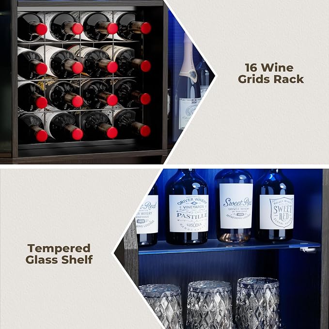 59.05" Wine Bar Cabinet W/ LED Lights & Tempered Glass Door, Home Bar Liquor - Image 5