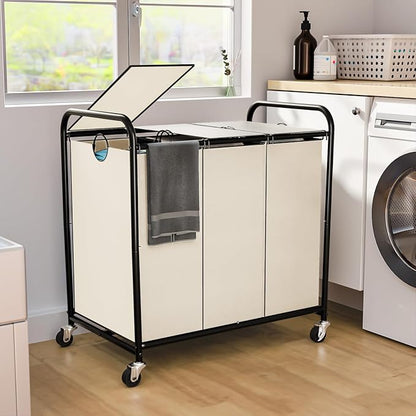 180L Laundry Sorter 3 Section, Rolling Laundry Basket by OLLDIDE