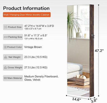 GISSAR Full Length Mirror Jewelry Cabinet, 6 LEDs Jewelry Armoire Wall Mounted - Image 5