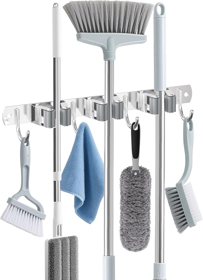 Broom Holder Wall Mount, Broom Organizer Wall Mount Stainless Steel Broom and by HANZENMA