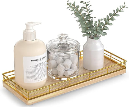 Bathroom Tray for Counter Top Organizer – Oak Wood Vanity Tray by Focusonit