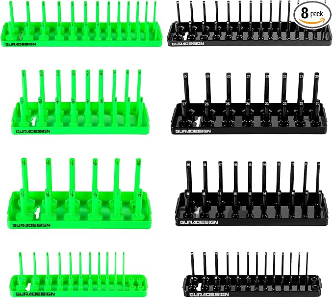 8PCS Socket Organizer Set, Socket Holder, 1/2" Metric & SAE Socket Tools Trays. by GURADESIGN