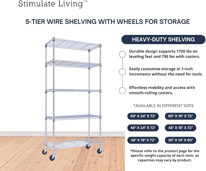 30"x14"x60" PRIME HEAVY DUTY Chrome 5-Tier Wire Shelving 1, 750 LBS MAX - Image 6