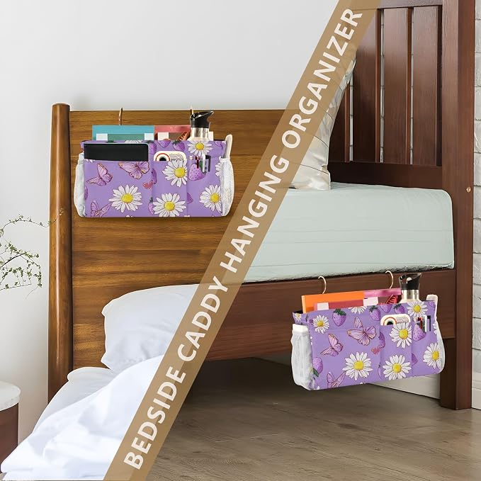 Purple Cute Daisy Butterflies Strawberry Bedside Caddy - Image 7