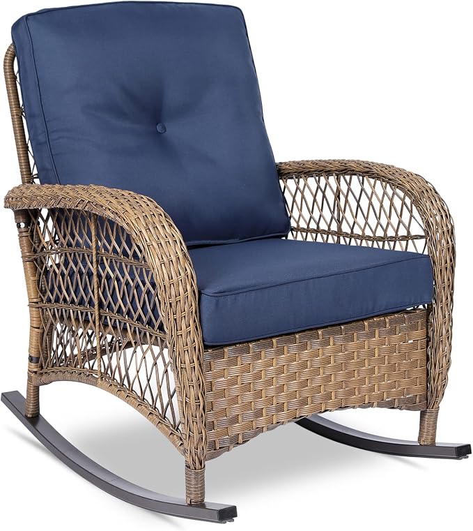 VIVIJASON Outdoor Wicker Rocking Chair, Patio Rattan Rocker Chair by VIVIJASON