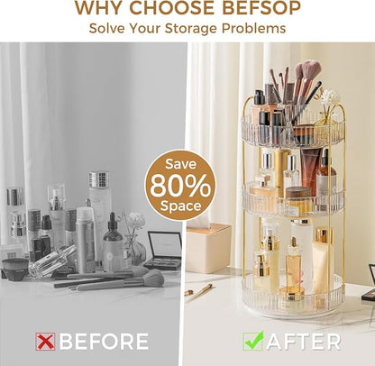 360° Rotating Makeup Organizer, Upgraded 3 Tier Skincare Perfume Organizers - Image 3