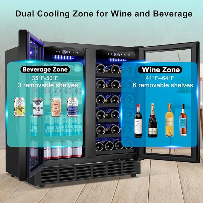 30 Inch Wine and Beverage Refrigerator, Upgrade Dual Zone Wine Cooler - Image 2