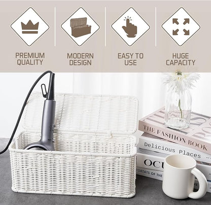 Cable Management Box, Handmade Rattan Cable Organizer, 2 Open Slots Cords Hider - Image 4