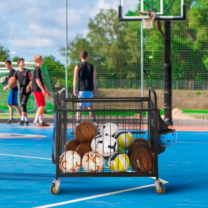 MyGift Large Capacity Metal Rolling Multi Sports Ball Cage Storage Hopper - Image 7