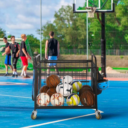 MyGift Large Capacity Metal Rolling Multi Sports Ball Cage Storage Hopper - Image 7