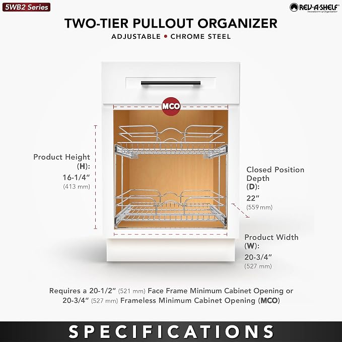 Rev-A-Shelf 2 Tier Kitchen Cabinet Pullout Shelf and Drawer Organizer Slide Out - Image 3