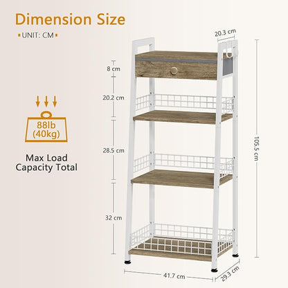 4-Tier Ladder Shelf with Drawer, Bathroom Stand Floor Storage Shelf, - Image 3