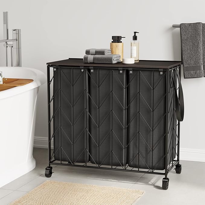 WOWLIVE Laundry Basket with Wheels, 142L Hamper 3 Section with Lid, Dirty - Image 3