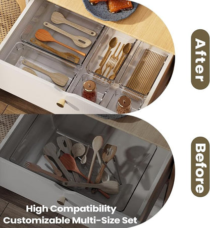 21 PCS Clear Plastic Drawer Organizer Set, 5 Sizes Acrylic Drawer Storage Trays - Image 3
