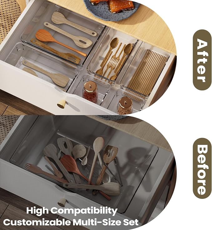 33 PCS Clear Plastic Drawer Organizer Set, 4 Sizes Acrylic Drawer Storage Trays - Image 3