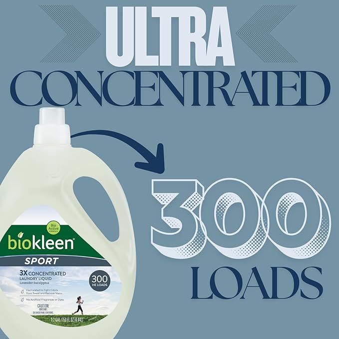 Biokleen Natural Sport 3X Concentrated Laundry Detergent, 300 Loads, Bio Active - Image 3