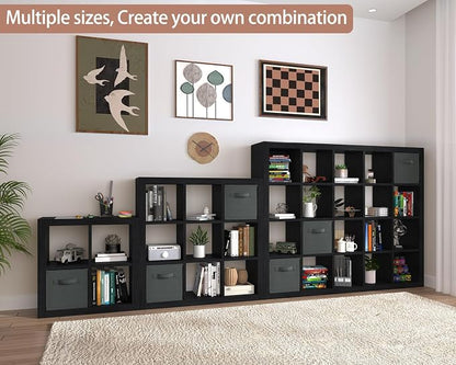 Bookshelf with Storage Bins, 9-Cube Storage Organizer Sturdy Wooden Bookcase - Image 7
