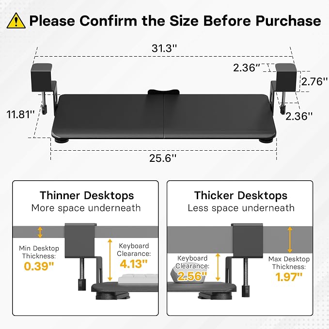 BONTEC KMT01 Under Desk Keyboard Tray, Pull-Out Keyboard & Mouse Platform - Image 2