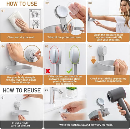 LEVERLOC Soap Dish Holder for Shower Suction Cup Wall Mounted Self Draining - Image 5