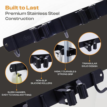 Heavy-Duty Stainless-Steel Broom Holder Wall Mount - Image 4